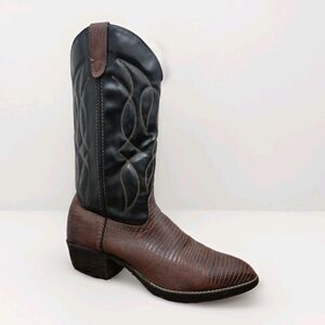 Vintage Mens Bronco Western Cowboy Boots Brown Lizard Print 168087 Size 9.5D USA